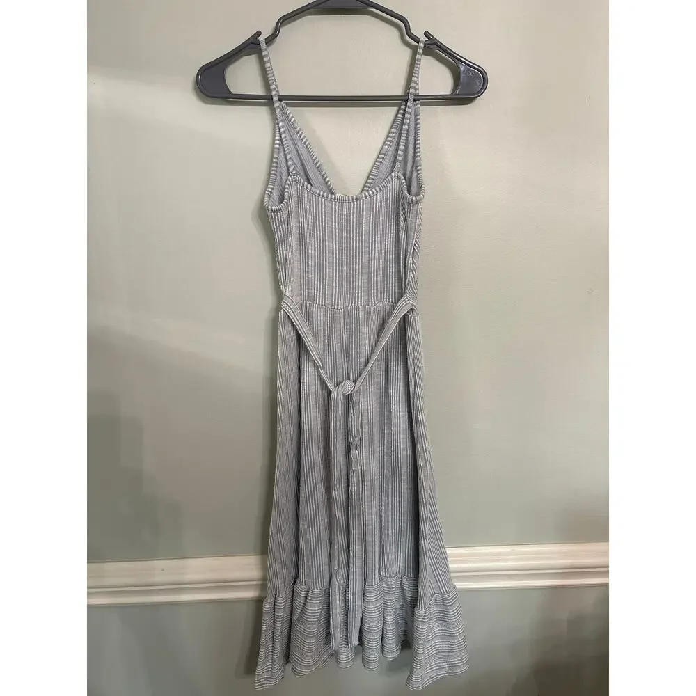 Caution to the Wind Blue & White Striped Midi Dress | Tie Back | Size Small - Picture 2 of 3